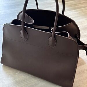 The Row Margaux Bag 15- chocolate brown leather, silver font